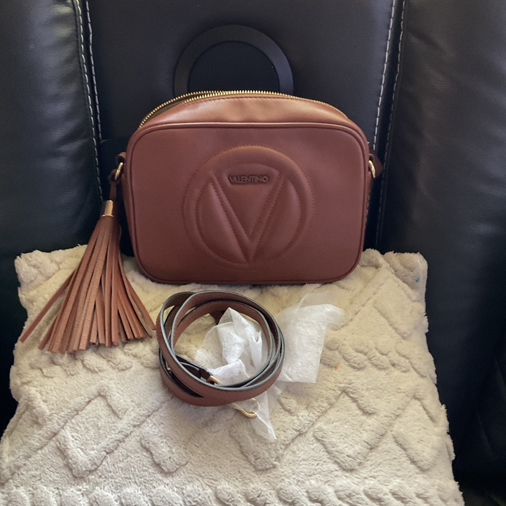 Valentino Chestnut Brown Leather Crossbody with Tassel - Picture 3 of 9